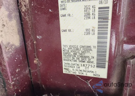 2010 Nissan Altima 3.5 Sr z USA, uszkodzony, nr VIN 1N4BL2AP7AC187752